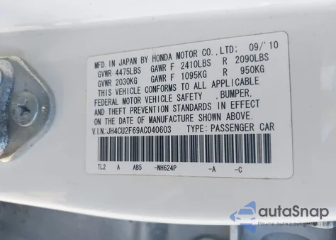 2010 Acura Tsx 2.4 из США, поврежденный, VIN JH4CU2F69AC040603